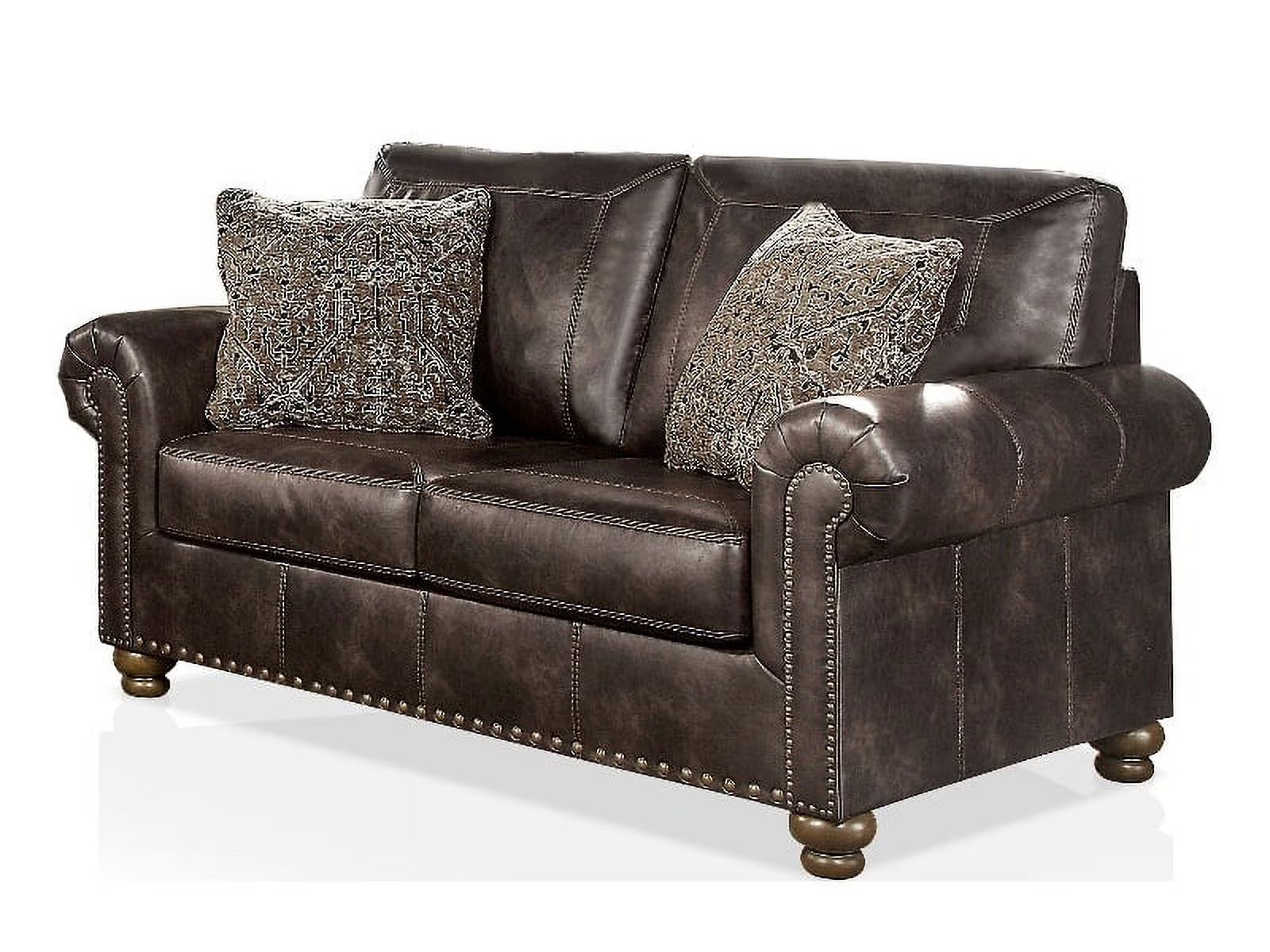 Nailhead PU Loveseat Sofa Brown